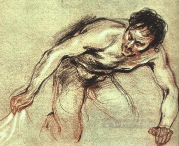Arrodillado Desnudo Masculino Rococó Jean Antoine Watteau Pinturas al óleo